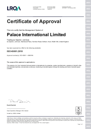 Palace International Ltd ISO 45001 Certificate of Approval