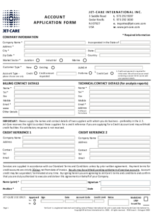 Jet-Care Account Application Form & Terms & Conditions 2020