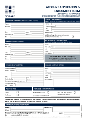 Jet-Care GPA Account Application, Enrolment Form and Terms & Conditions